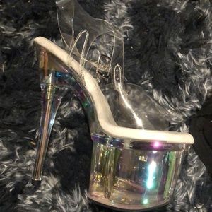 PLEASER Esteem Clear Hologram Heels 8